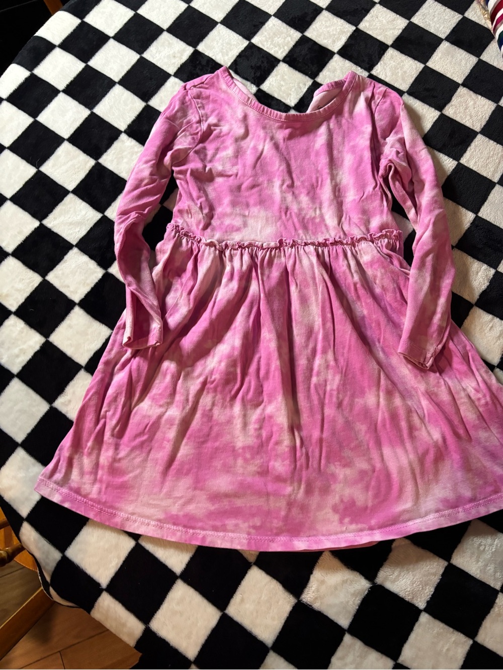 Size 5T Girls' Pink Tie-Dye Long Sleeve Dress